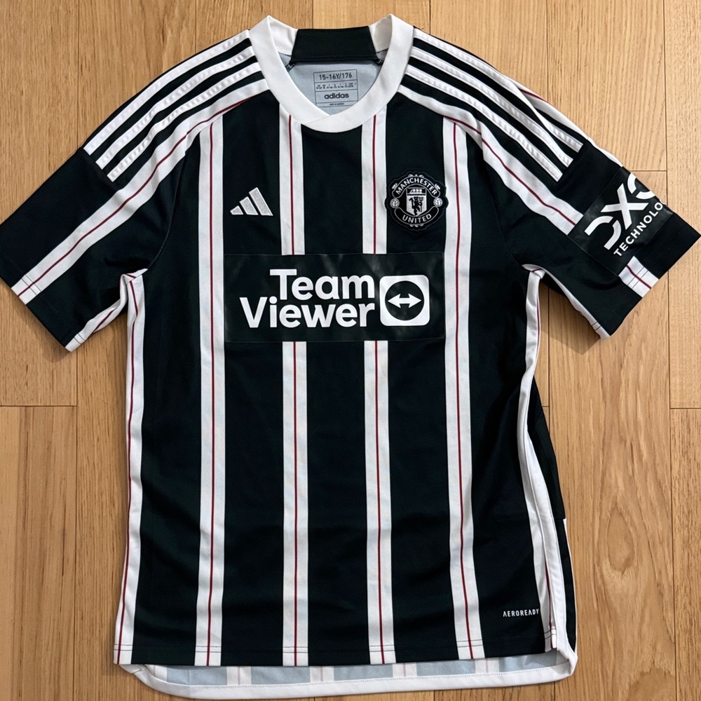 Adidas Manchester United 23/24 Away Jersey Youth XL 15-16Y Green and White